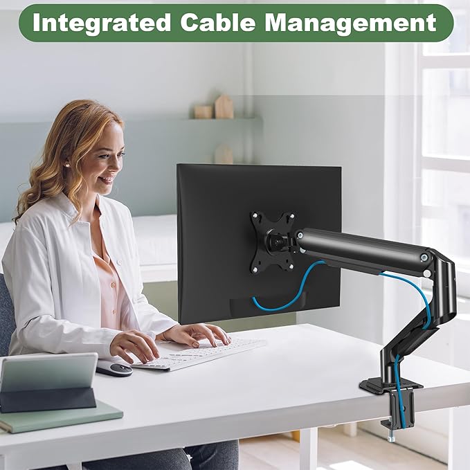 UPGRAVITY Single Monitor Mount Arm for 17" to 32" Computer Screen, Mechanical Spring Adjustable Monitor Desk Mount Stand Holds up to 17.6 lbs, C-Clamp & Grommet Base, max. VESA 100x100mm
