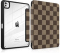 TWOLSKOO Case for iPad Pro 11-inch (M5 2025 / M4 2024), Clear Acrylic Back with TPU Bumper, Pencil Holder, Trifold Stand, Auto Sleep/Wake, Brown Checkerboard