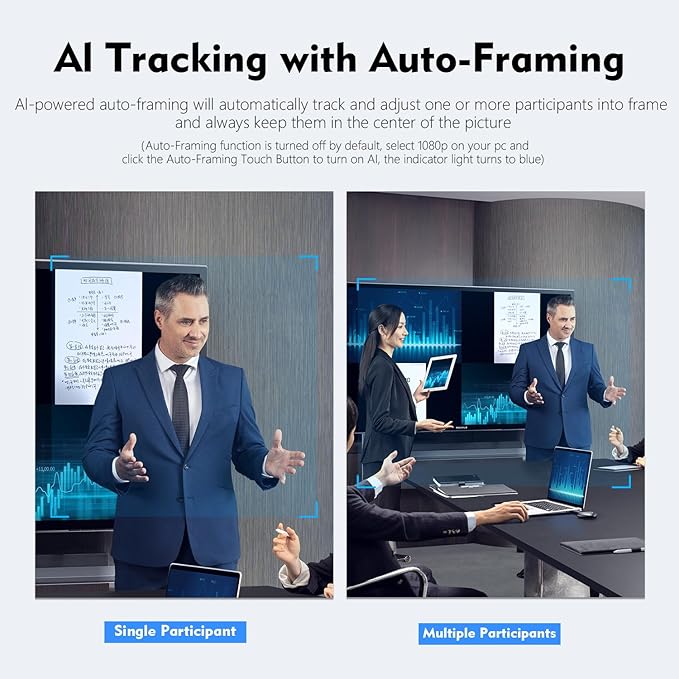 TOALLIN 4K AI Webcam with WDR, Auto Light Correction, AI Tracking with Auto-Framing, Auto-Focus, 5X Adjustable Digital Zoom, Built-in Dual Noise-Canceling Mics, 92° FOV Webcam for Online Video Calls