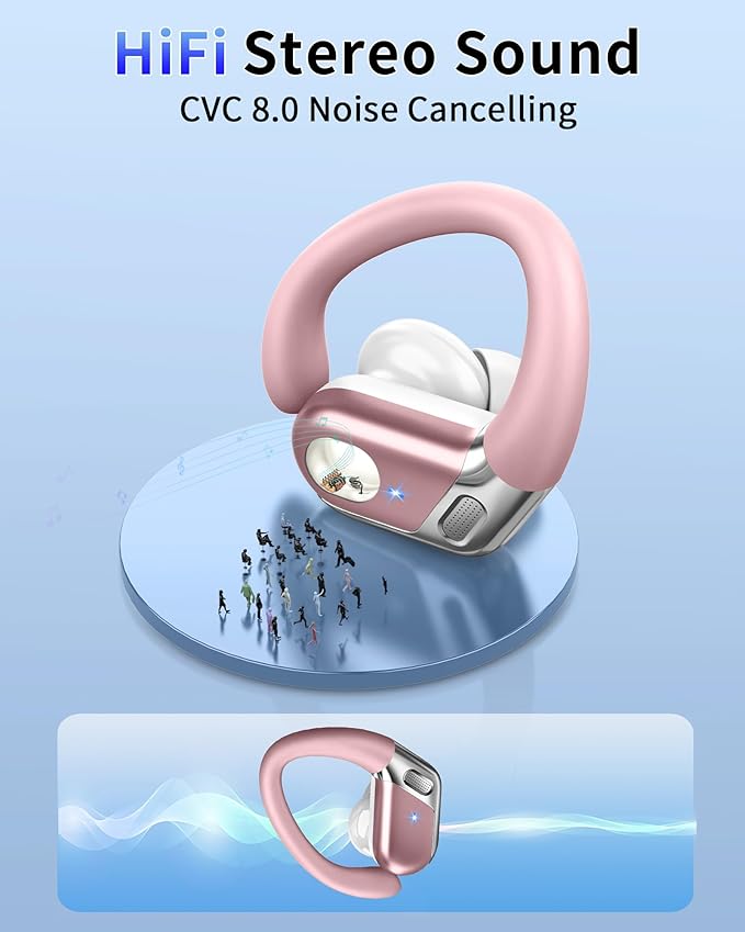 Hupoaf Wireless Earbuds Sport with Earhooks, 2026 Bluetooth 5.4 Headphones with 4 ENC Noise Canceling Mics, 50H Stereo Earphones for Running/Gym/Workout, IP7 Waterproof Over Ear Buds for Android/iOS