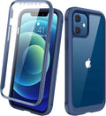 Diaclara Designed for iPhone 12/12 Pro Case, Full Body Rugged with Built-in Touch Sensitive Anti-Scratch Screen Protector, Soft TPU Bumper Case for iPhone 12/12 Pro 6.1" (Dark Blue and Clear)