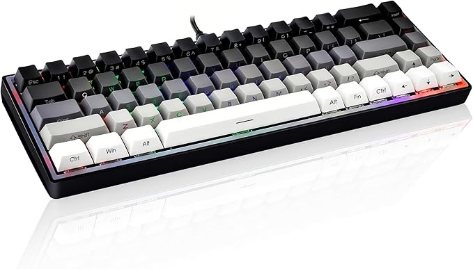 65% Gaming Keyboard, LED Backlit Mini Wired Keyboard, Ultra-Compact Anti-Ghosting No-Conflict 68 Keys Membrane Gaming Wired Keyboard for PC Laptop Windows Gamer(Gray-White)