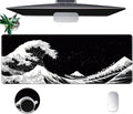 Large Mouse Pad, Desk Mat, XL Gaming Keyboard Mat, Non-Slip Rubber Base, Full Extended Mousepad for Gaming Office Home, 31.5 X 11.8 Inch, Japanese Sea Wave