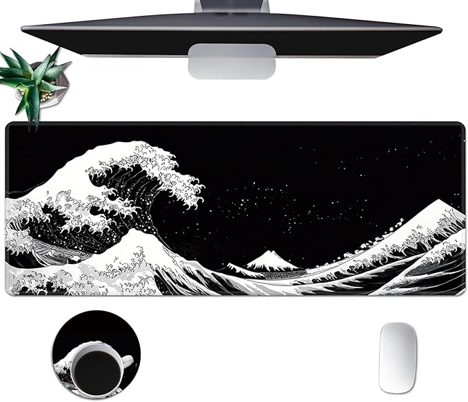 Large Mouse Pad, Desk Mat, XL Gaming Keyboard Mat, Non-Slip Rubber Base, Full Extended Mousepad for Gaming Office Home, 31.5 X 11.8 Inch, Japanese Sea Wave