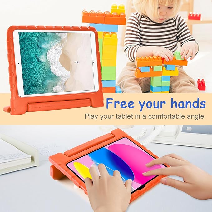 Kids Case for iPad 9th/8th/7th Generation (2021/2020/2019), iPad 10.2" Shockproof Case, Techcircle Handle Stand Lightweight EVA Foam Bumper Protective Rugged Drop Protection Child Proof Cover, Orange