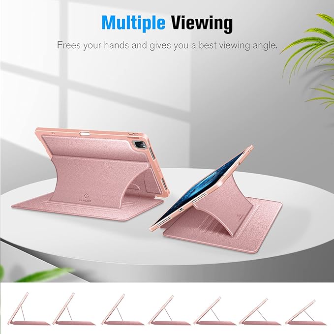 CaseBot Magnetic Case for iPad Pro 12.9-inch 6th Generation 2022, Multiple Angle Shockproof Rugged Stand Case, Soft TPU Back Cover w/Pencil Holder, Also Fit iPad Pro 12.9" 5th/4th/3rd Gen, Rose Gold
