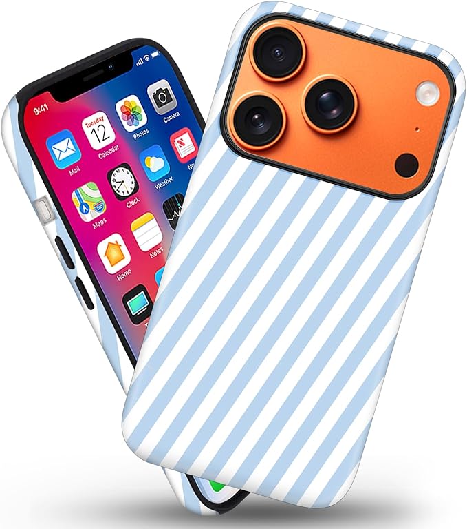 Magnetic for iPhone 17 Pro Case Cute Diagonal Stripes Phone Case, Shockproof Slim TPU and Hard PC Protective Phone Cover Compatible with MagSafe Designed for Women Girls,Blue