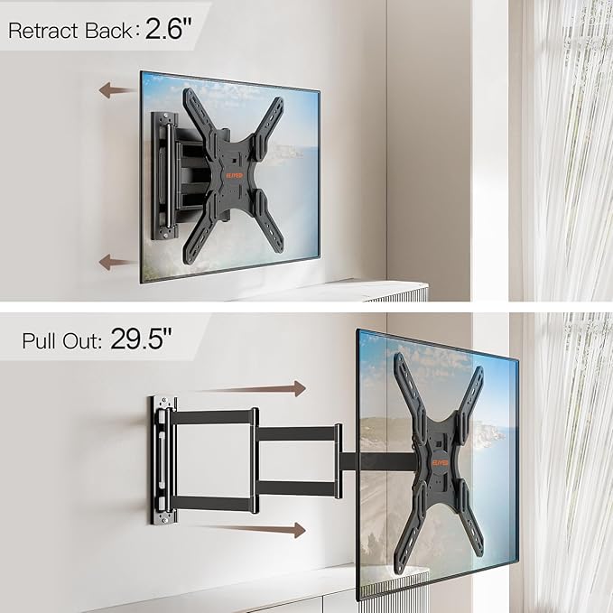 ELIVED Long Arm TV Wall Mount for Most 26-60 Inch TVs, 29.5 Inch Long Extension TV Mount Swivel and Tilt, Max VESA 400x400mm, Full Motion Wall Mount tv Bracket Holds up to 77 lbs.