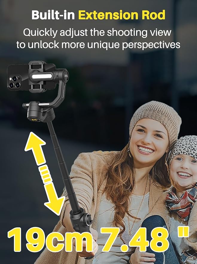 Professional Gimbal Stabilizer for Smartphone,Built-in 18CM Extension Rod and Powerful Fill Light,360°Inception,Face&Object Tracking Stabilizer,3-Axis Gimbal for iPhone& Android