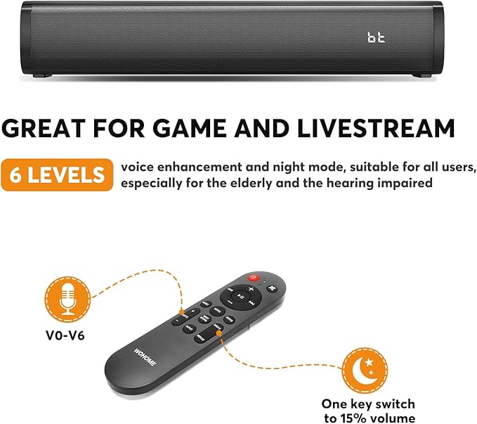 2.1ch Small Sound Bars for TV with 6 Levels Voice Enhancement, Built-in Subwoofer, 16 Inches Bluetooth 5.3 Soundbar Speakers with Optical/AUX/USB Connection, S100