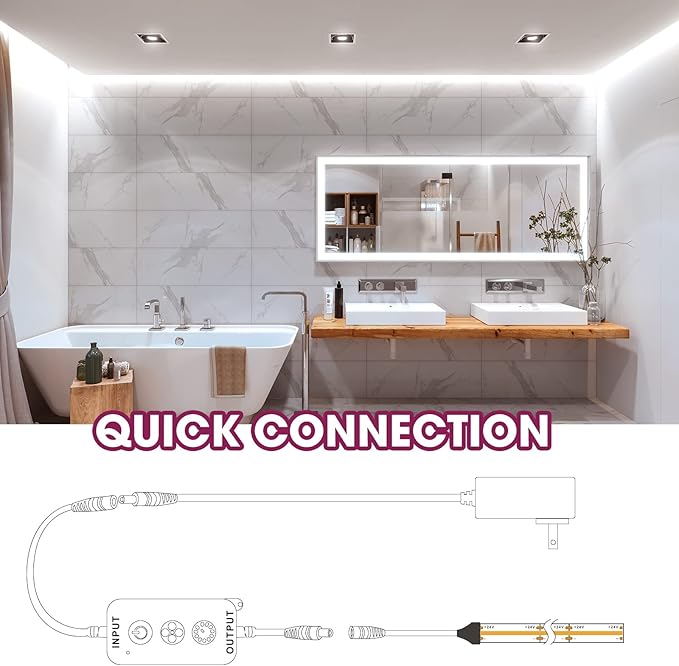 EMITEVER LED Strip Light, Cool White 5000K 16.4ft,24V DC COB Dimmable Tape Lights with RF Controller,Premium High Density Power Adapter,1600LEDs Suitable for Bedroom,Kitchen Cabinets,Indoor Use