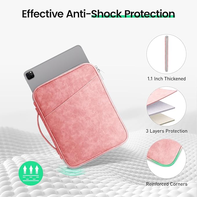 DTTO Tablet Sleeve Bag for New 13 Inch iPad Pro M4/iPad Air M2 2024, 12.9 Inch iPad Pro 6/5/4/3, 12.4 Inch Galaxy Tab S8+/S9+/S9 FE+, Surface Pro 9/8, Waterproof Travel for iPad Case Bag, Pink