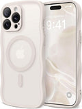 CAPRARO Cute for iPhone 13 Pro Max Case, Compatible with MagSafe, [Curly Wave Edge] [Full Camera Protection] [14 FT Drop Protection] Magnetic Phone Case for 13 Pro Max 6.7 Inch, Stone
