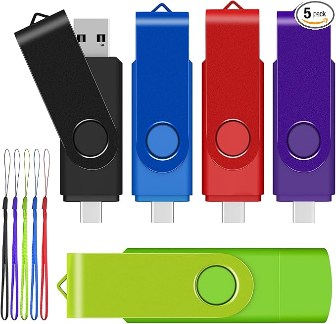 AreTop 16GB USB C Thumb Drive Dual USB 2.0 Flash Drive 16GB USB Drive Swivel Design 2-in-1 Portable Type-C Memory Stick for Android Smartphone, Computers, MacBook, Tablets, PC, 5 Pack