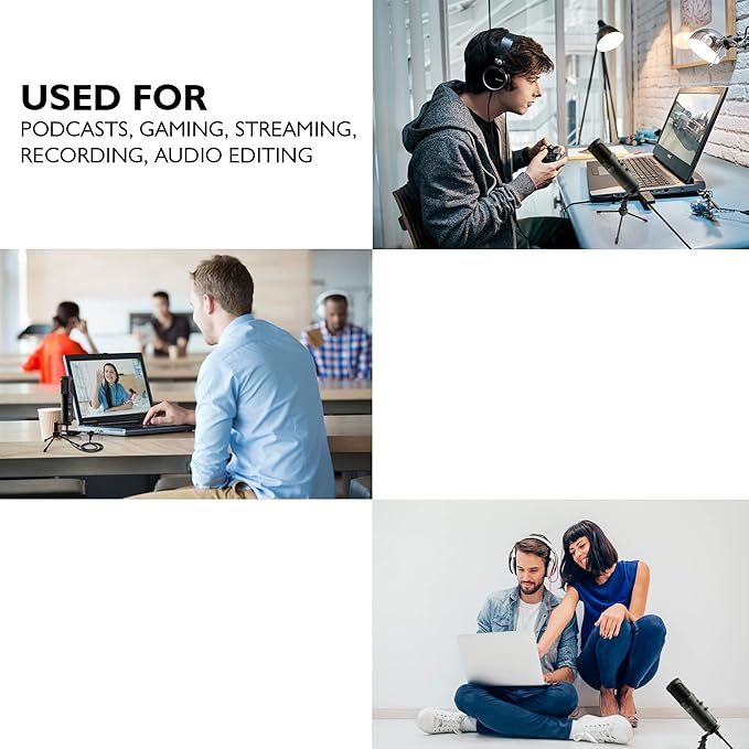JOVIAL Pyle USB PC Recording Condenser Microphone, Portable Pro Audio Condenser Desk Mic, Blue LED, Adjustable Gain, Headphone Jack, Mute Control, Tripod Stand, for Podcast Streaming Gaming