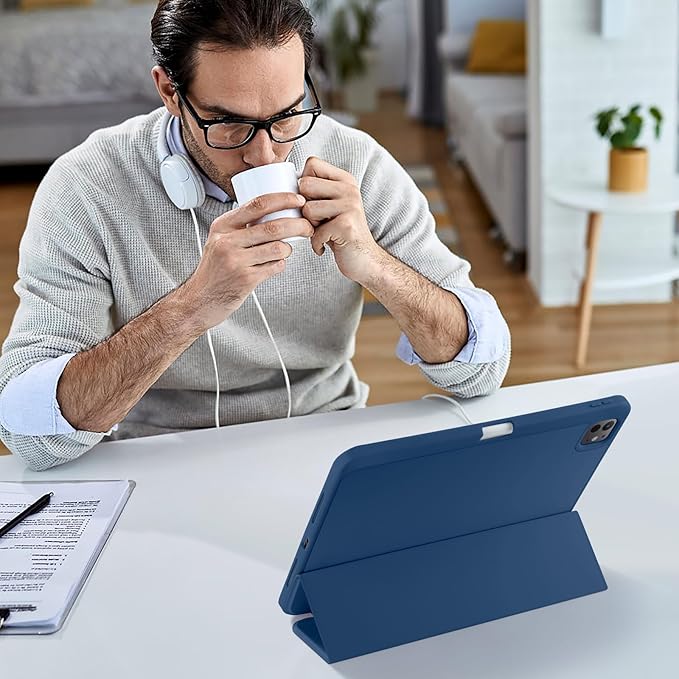 Kidopire New Compatible with iPad Pro 11 Inch Case (M4 2024/M5 2025) with Pencil Holder, Smart Cover with Protective Trifold Stand & Soft TPU Back, Auto Wake/Sleep, Support Pencil Pro, Dark Blue