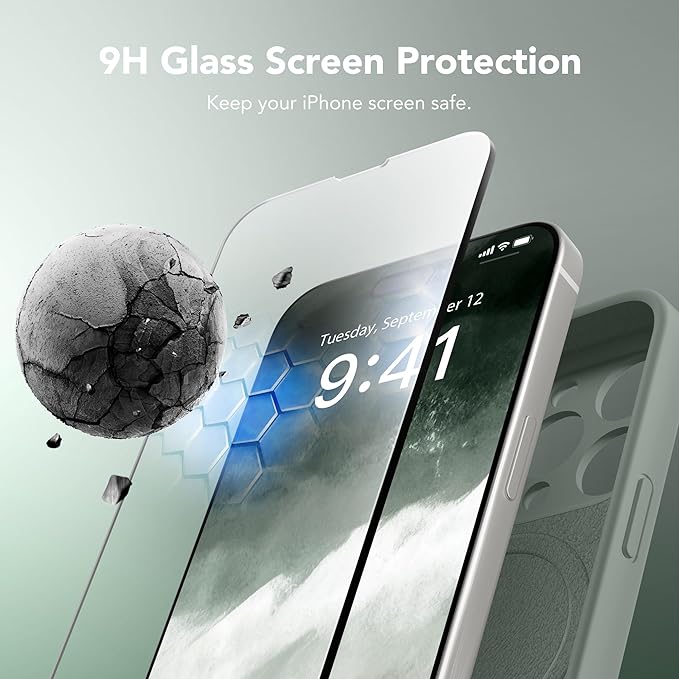 Magnetic for iPhone 15 Pro Case, Compatible with MagSafe, [Full Camera Protection][Screen Protector] Silicone Shockproof Protective Phone Case for iPhone 15 Pro 6.1", Calke Green