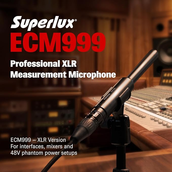 Superlux ECM999U USB Measurement Microphone Set, Omni Free-Field Condenser Mic for Room Acoustic Analysis, Speaker Testing, Measurement & Recording, USB-C Plug-and-Play, 24-Bit/48kHz, Win/Mac
