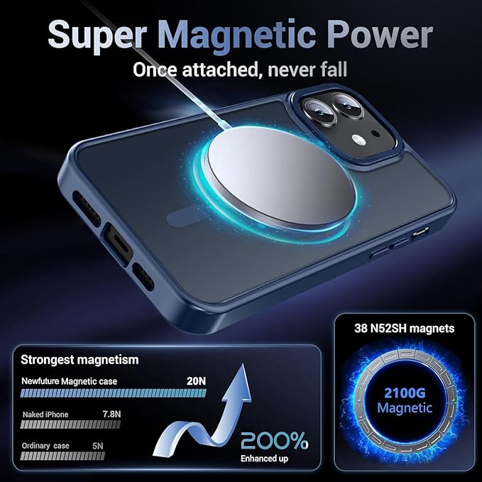 Newfuture Designed for iPhone 11 Case with Strong Magnetic [13 FT Military Drop Protection] [Compatible with Magsafe] Slim Translucent Matte Shockproof with Anti-Fingerprint Phone Case, Navy Blue