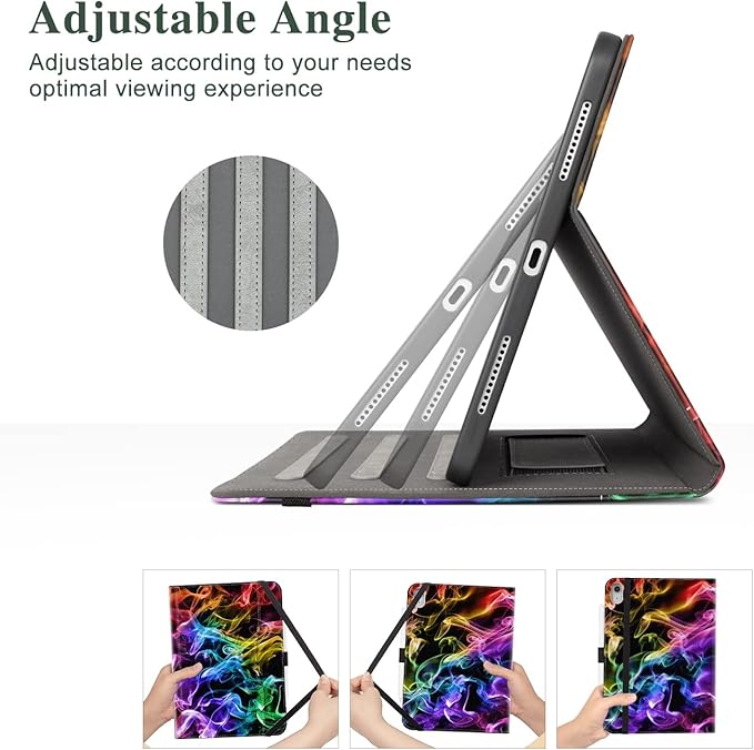 Vimorco Case for iPad (A16) 11th Generation 2025, for iPad 11th/10th Generation Case, Faux Leather Protective Adjustable Cover, Auto Sleep/Wake, Card Pocket with Pencil Holder, Colorful Smoke