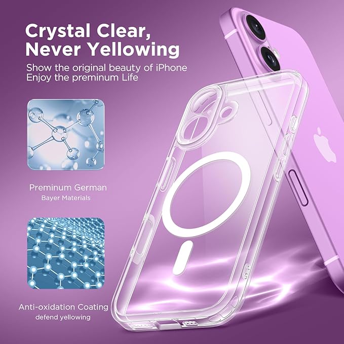 CAPRARO Magnetic Compatible with iPhone 16 Case, Upgraded [Full Camera Protection] [Compatible with MagSafe] Protective Translucent Matte Women Girl Phone Case Cover, Clear