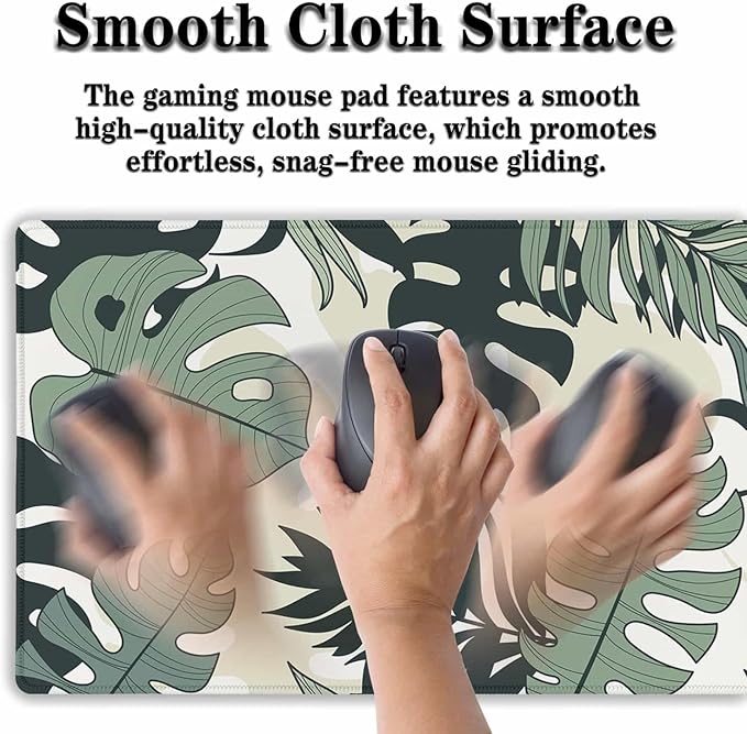 Large Mouse Pad Long Mousepad Desk Mouse Pads Keyboard Mats Gaming Mouse Mat Non-Slip Rubber Base Waterproof with Stitched Edges 35.4 X 15.7 for Game Office, Monstera Leaves