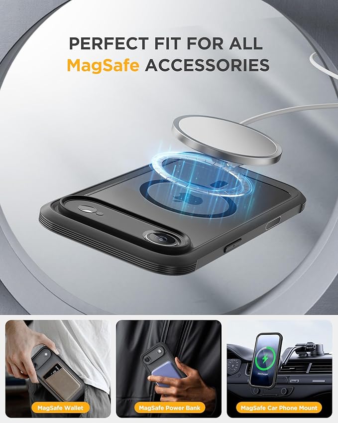 Miracase Magnetic for iPhone Air Case 6.5-inch with Camera Control, [Compatible with MagSafe] Full-Body Protection Slim Phone Case with Built-in Tempered Glass Screen Protector for 17 Air Case, Black