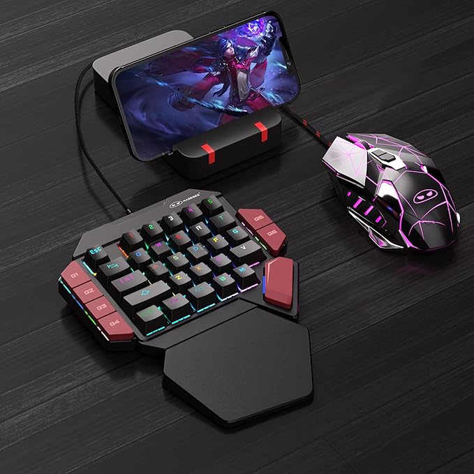 MageGee One Handed Professional Gaming Keyboard, RGB Backlit 35 Keys Mini Wired Mechanical Keyboard with Red Switch for PC Gamer, Support 6 Macro Keys - Black/Red