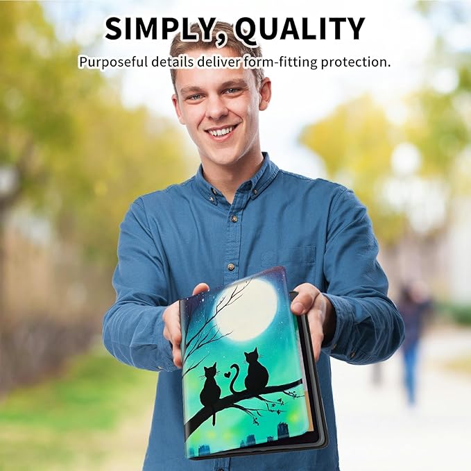 for Amazon Kindle Fire HD 8 & HD 8 Plus(12th/10th Generation, 2024/2022/2020 Release) 8" Tablet Case, Slim Kickstand Stand Leather Smart Cover with Auto Wake/Sleep, Sunflower Black Cat