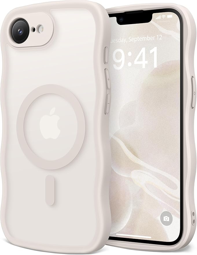 CAPRARO for iPhone 16e Case for Women Girls, Upgraded [Full Camera Protection] [Compatible with MagSafe] Cute Wave Translucent Matte Phone Case for iPhone SE 4 6.1-Inch, Stone