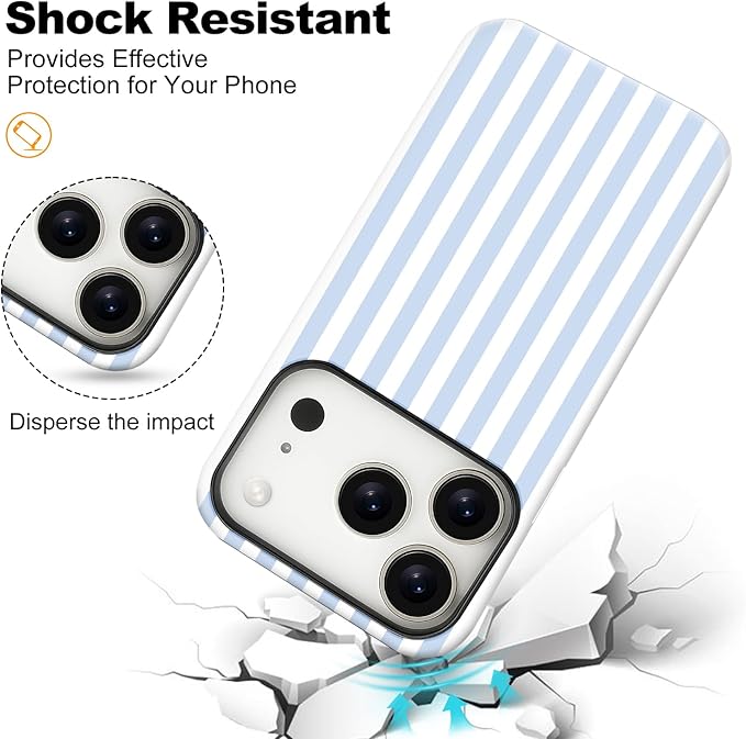Magnetic for iPhone 17 Pro Case Cute Stripes Phone Case, Shockproof Slim TPU and Hard PC Protective Phone Cover Compatible with MagSafe Designed for Women Girls, Blue and White