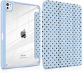 Case for iPad Pro 11 Inch (M5 2025 M4 2024) – [Built-in Pencil Holder], Shockproof & Stylish, Clear Hard Back + Soft TPU Edge, Magnetic Trifold Stand, Auto Wake/Sleep, Blue Polka dot