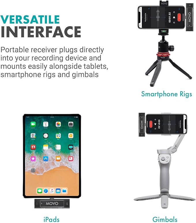 Movo Edge-DI Wireless Lavalier for iPhone - Perfect Compact Lav Mic for Smartphone Gimbal Stabilizer - Great for Vlogging, Filming, Teachers, and More - Compatible with DJI Osmo OM 4, 5