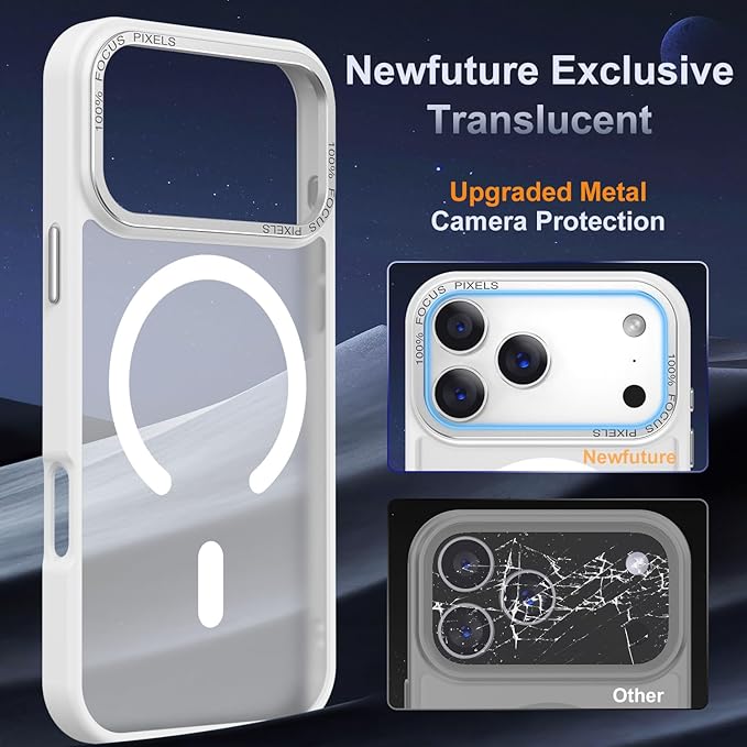 Newfuture Magnetic for iPhone 17 Pro Max Case [Compatible with Magsafe] [Military Grade Drop Protection] Translucent Matte Anti-Scratch Shockproof Protective Phone Cover 6.9 Inch, Frosted White