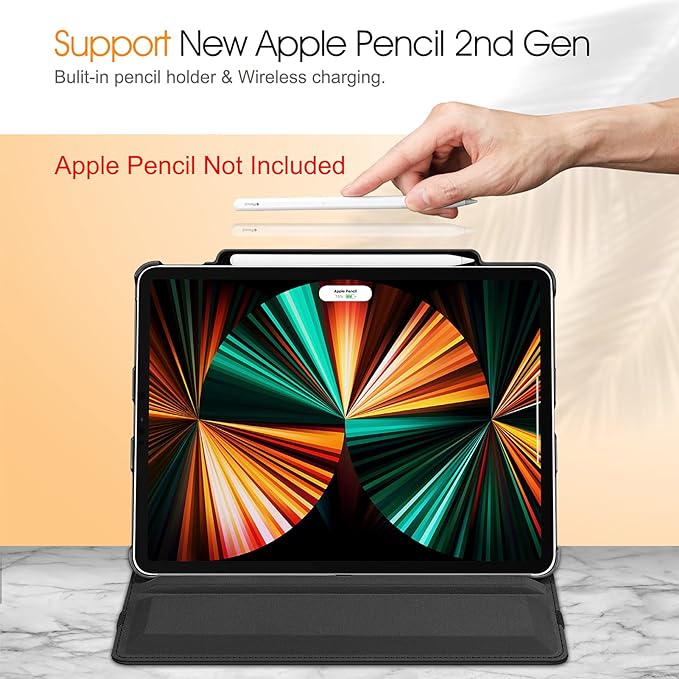 Fintie Rotating Case for iPad Pro 12.9-inch 6th Generation 2022-360 Degree Swiveling Protective Cover with Pencil Holder, Auto Sleep/Wake, Also Fit iPad Pro 12.9" 5th/4th/3rd Gen, Black