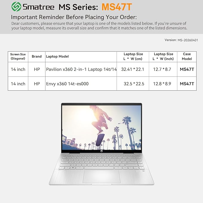Smatree MS47T Hard EVA Protective Sleeve Case with Stand Compatible for 14 inch HP Pavilion x360 2-in-1 Laptop 14t/14, for 14 inch HP Envy x360 14t-es000