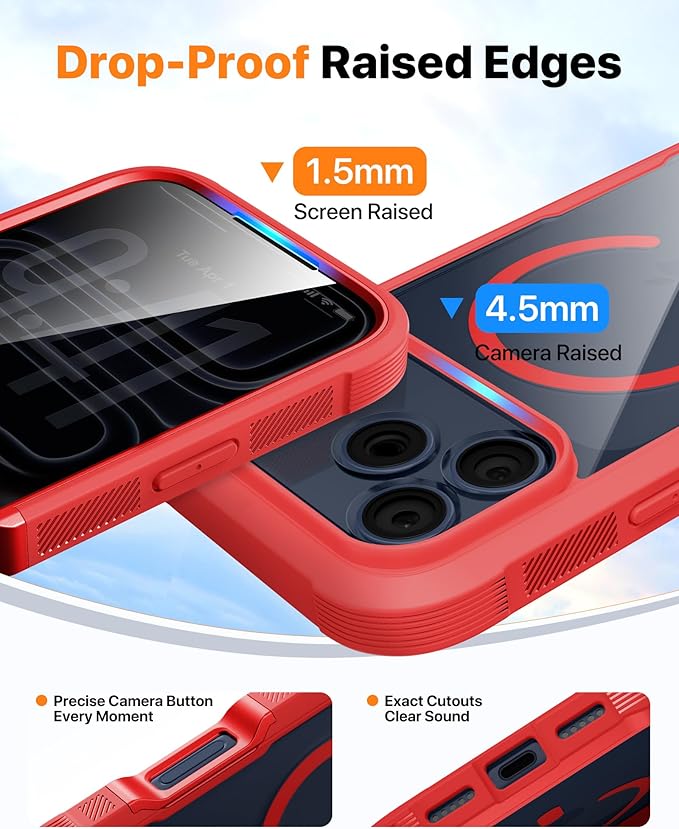 Diaclara Magnetic Designed for iPhone 17 Pro Case 6.3'' [Full Camera Protection] Full Body Bumper,[Compatible with MagSafe] Phone Case w/Built-in Privacy Screen Protector,Red
