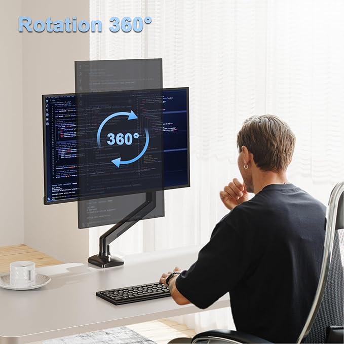 Single Monitor Mount Arm Fits up to 32 Inch, Desk Mount Holds 4.4-19.8lbs Computer Screen, Full Motion Monitor Desk Mount, VESA Mount 75x75, 100x100