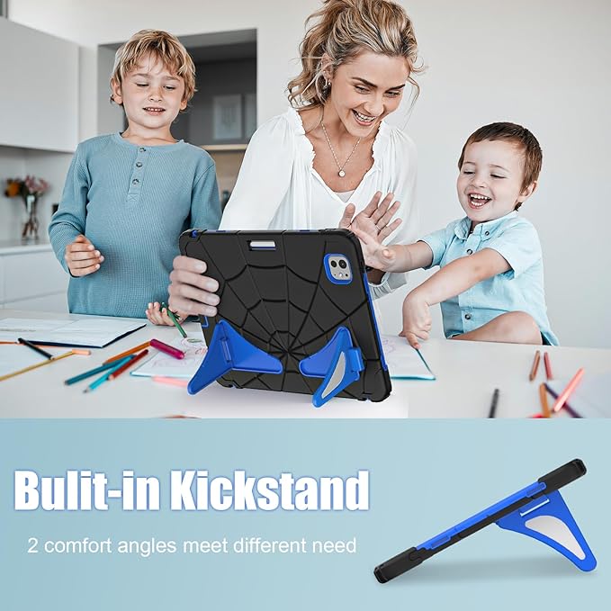 AKABEILA Compatible with Apple iPad Pro 11(2024) 11 inch Tablet Case，Lightweight Shockproof Rugged Protective Cover with Kickstand for Kids Children Boys Babies Black Blue