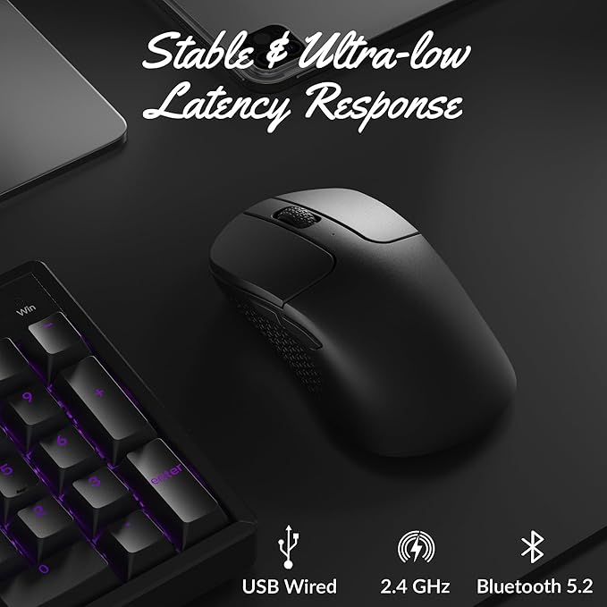 Keychron M3 Mini Wireless Optical Mouse, Bluetooth 5.1/2.4 GHz/Wired Gaming Mouse, Programmable PixArt 3311 Sensor with up to 26,000 DPI/ 650 IPS, Lightweight Ergonomic for Windows Mac Linux - Black
