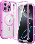 Diaclara Magnetic Designed for iPhone 16 Pro Max Case, Full Body Rugged with Touch Sensitive Anti-Scratch Screen Protector, Compatible with MagSafe, Soft Bumper Case for iPhone 16 Pro Max 6.9', Pink