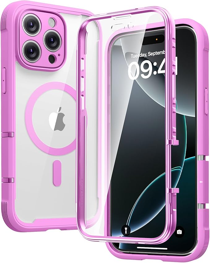 Diaclara Magnetic Designed for iPhone 16 Pro Max Case, Full Body Rugged with Touch Sensitive Anti-Scratch Screen Protector, Compatible with MagSafe, Soft Bumper Case for iPhone 16 Pro Max 6.9', Pink
