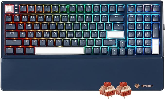 Hexgears E4Pro Wireless Creamy Mechanical Keyboard with Number Pad, Hot Swappable Custom Keyboard with Wrist Rest,Pre-lubed Tactile Switches,Gasket Structure,RGB Backlit Gaming Keyboard (Dark Blue)
