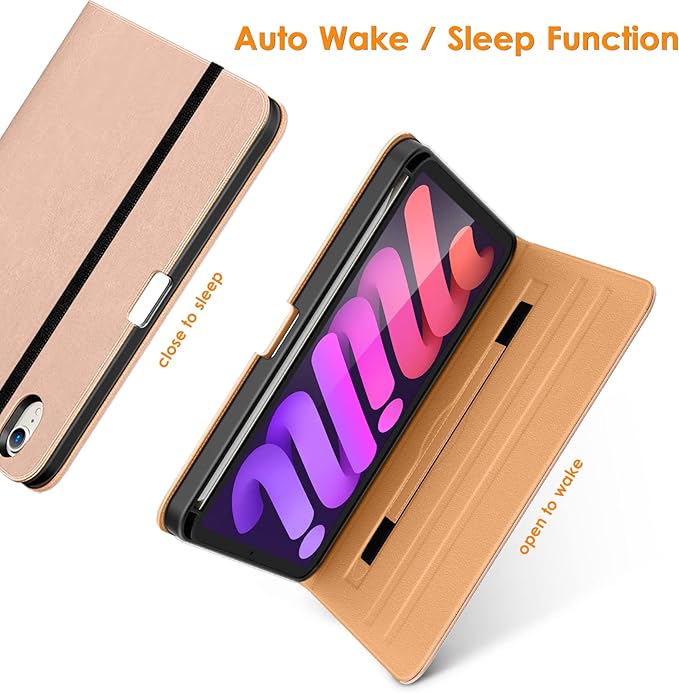 DTTO for iPad Mini 7th (A17 Pro) 2024/iPad Mini 6th Generation Case 2021 8.3 Inch, Premium Leather Business Folio Stand Cover for Mini 7/6 with Pencil Holder-Multiple Viewing Angles, Pink