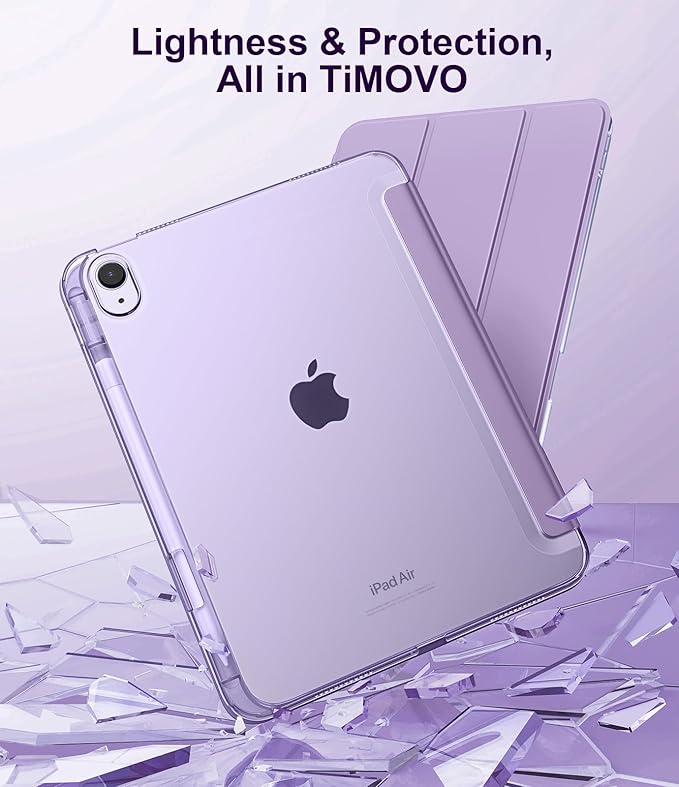 TiMOVO Case for iPad Air 11 Inch M4 2026/M3 2025/M2 2024, iPad Air 5th Generation 2022/4th Gen 2020 10.9 Inch with Pencil Holder, Stand Cover with Translucent Back, Auto Wake/Sleep, Taro Purple