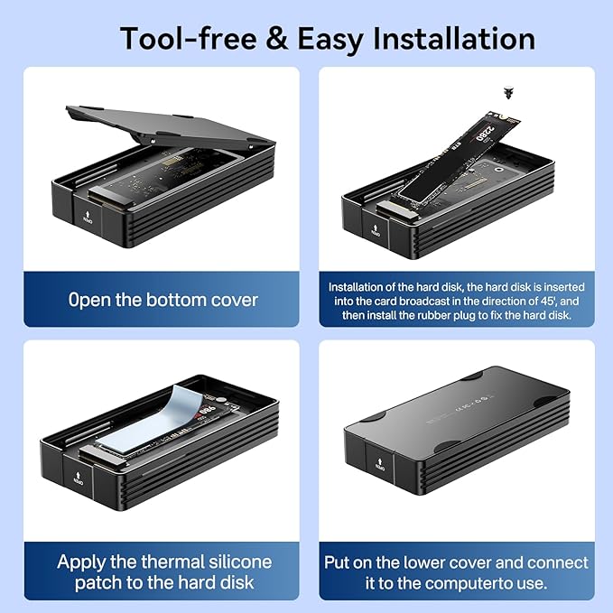 ANYOYO 80Gbps M.2 NVMe SSD Enclosure with Cooling Fan, Aluminium Alloy Enclosure Compatible with Thunderbolt 5/4/3/USB4, Support M/B+M Key SSD, Tool-Free Installation