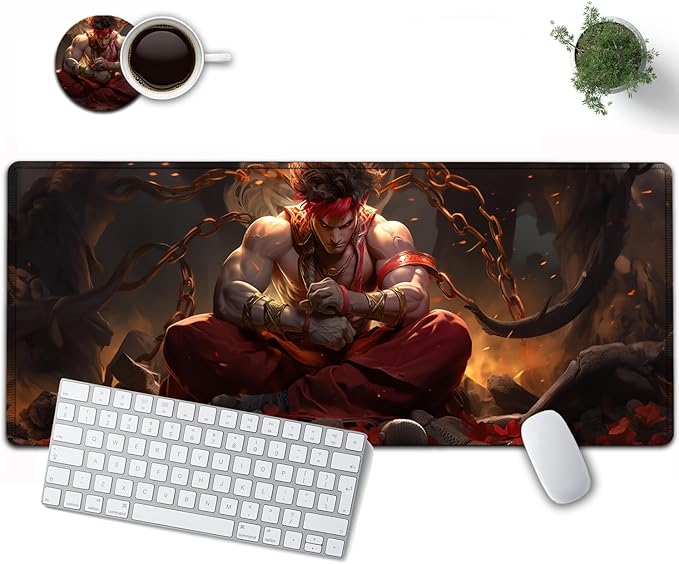 Large Mouse Pad, 31.5 x 11.8in Extended Gaming Mouse Pad with Stitched Edges, XXL Mousepad Protector Non Slip Rubber Base for Office and Home Writing Mat, Anime Cool Warriors Pattern Black Desk Mat