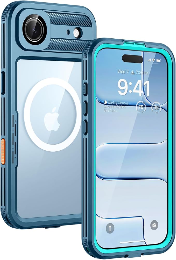 Lanhiem Magnetic for iPhone Air Phone Case, IP68 Waterproof Dustproof Phone, Compatible with Magsafe, Built-in Screen Protector, Full Body, Heavy Duty, Rugged Phone 17 Air Cover, 6.5 inch, Blue