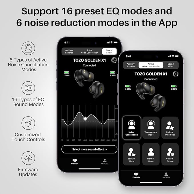TOZO Golden X1 Wireless Earbuds Balanced Armature Driver and Hybrid Dynamic Driver, Bluetooth Headphones OrigX Pro, LDAC & Hi-Res Audio Wireless, Environment & Active Noise Cancellation Headset