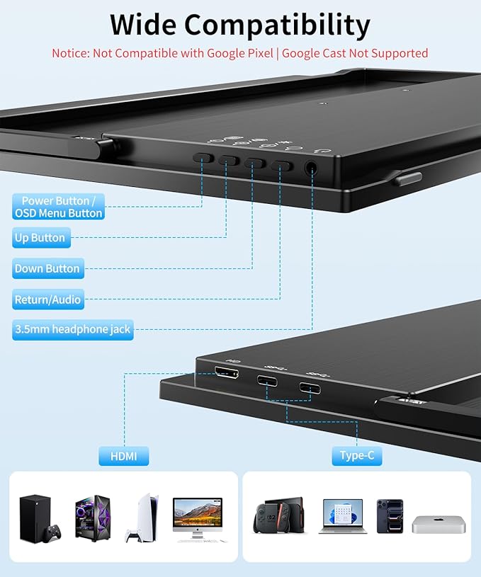MAGICRAVEN Wireless Portable Monitor with Battery- 16" 2.5K IPS Second Screen for Travel/Office, AirPlay & Miracast Casting, Up to 4 hrs Use, No Cables or Drivers Needed, Works with Laptop/PC/Phone